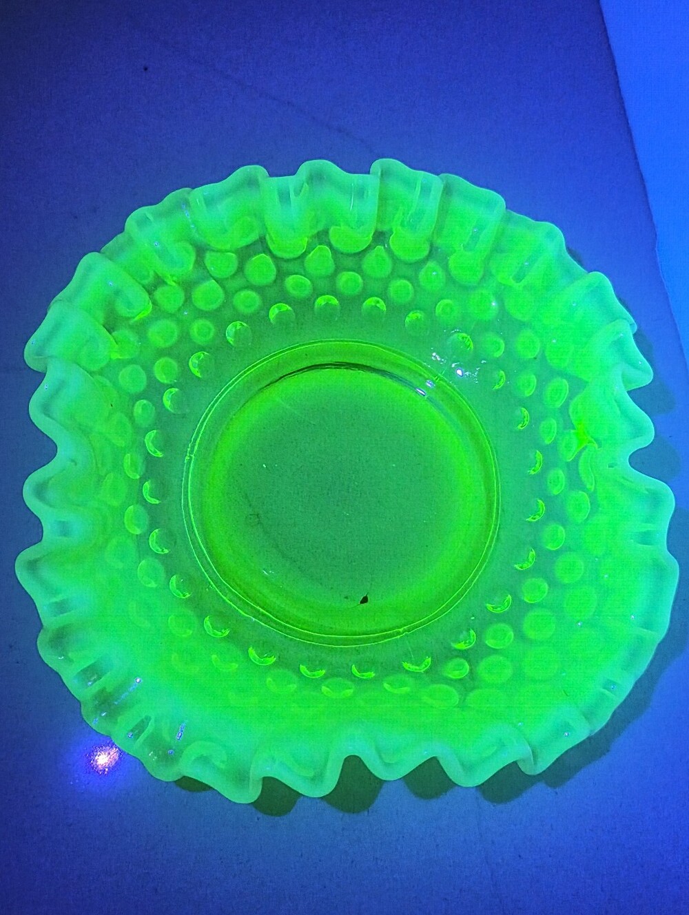 Fenton Topaz Opalescent Ruffled Hobnail Trinket Dish